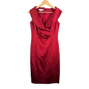 Kay Unger satin‎ cocktail silk blend retro dress red ruched sheath sz 8